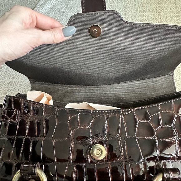 Stuart Weitzman Patent Leather Purse in Tea Orinoco Croco - Picture 3 of 11